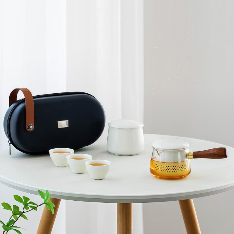 Elegantes Reise-Teeservice aus Keramik und Glas mit Tasche Elegant Ceramic & Glass Travel Tea Set with Travel Bag - 1