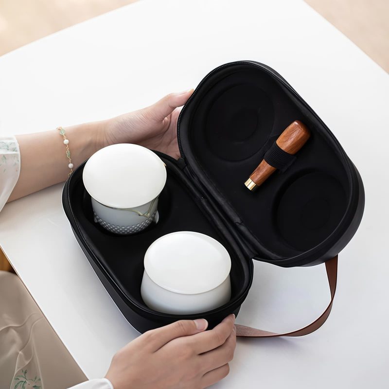Elegantes Reise-Teeservice aus Keramik und Glas mit Tasche Elegant Ceramic & Glass Travel Tea Set with Travel Bag - 5