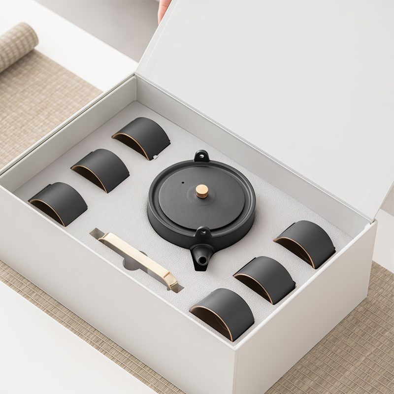 Japanisches Keramik-Teeservice in Schwarz-Gold Black Gold Ceramic Japanese Tea Set - 7 Piece Tilang Teapot & Cups - 7