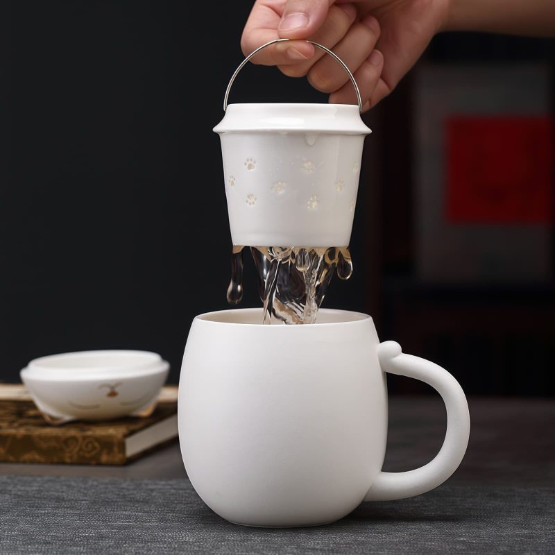Lucky Cat Porcelain Travel Tea Mug with Infuser & Lid | 13.5 OZ - 6