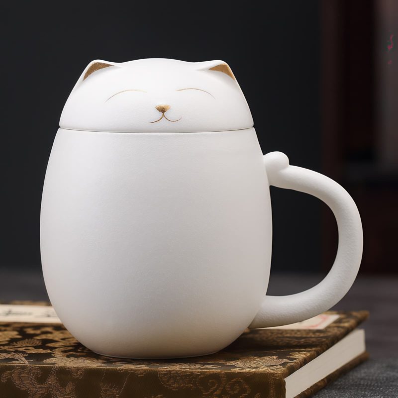 Lucky Cat Porcelain Travel Tea Mug with Infuser & Lid | 13.5 OZ - 2