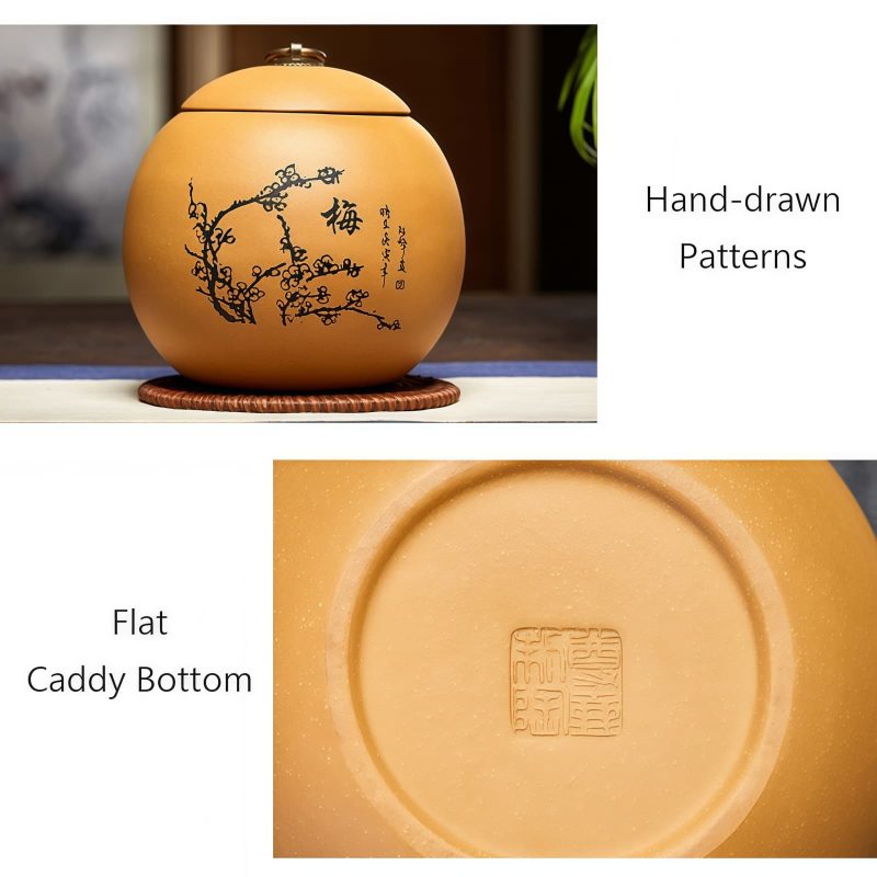 Runde Teedose aus Yixing-Ton mit Motiv der „Vier Edlen“ Yixing Purple Clay Round Tea Caddy | Four Gentlemen Design - 4