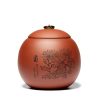 Runde Teedose aus Yixing-Ton mit Motiv der „Vier Edlen“ Yixing Purple Clay Round Tea Caddy | Four Gentlemen Design - 5