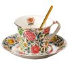Hand-Painted Floral & Fruit Porcelain Cup & Saucer Set with 24K Gold - 6
