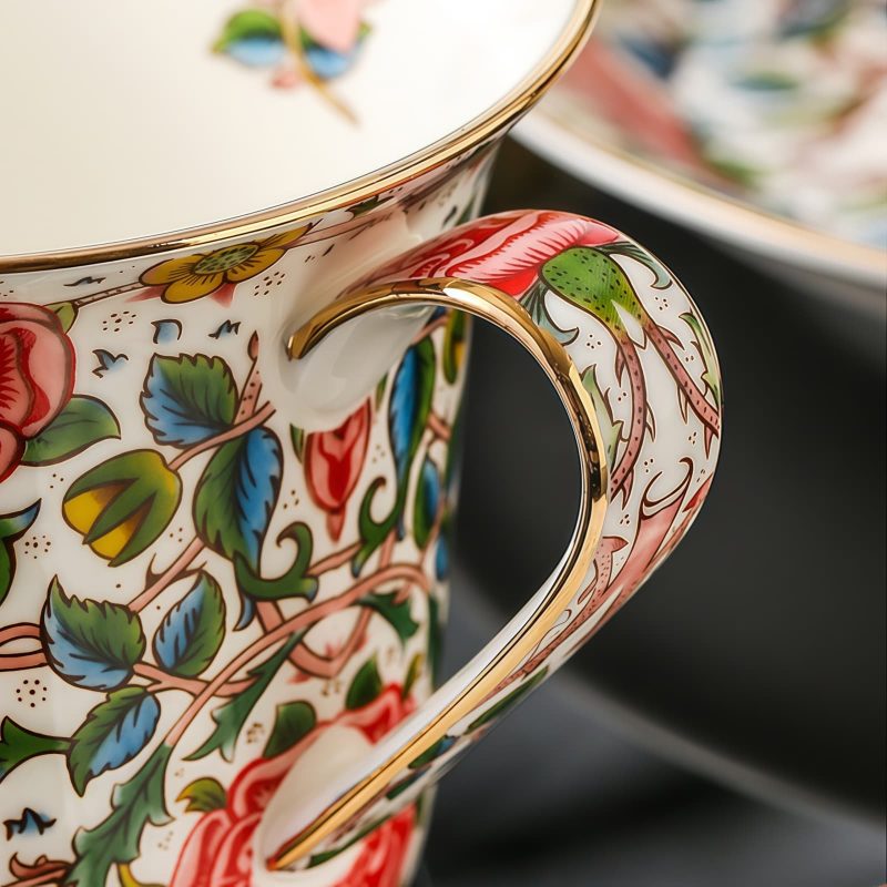 Hand-Painted Floral & Fruit Porcelain Cup & Saucer Set with 24K Gold - 3