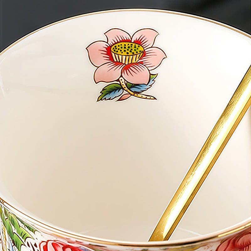 Hand-Painted Floral & Fruit Porcelain Cup & Saucer Set with 24K Gold - 2