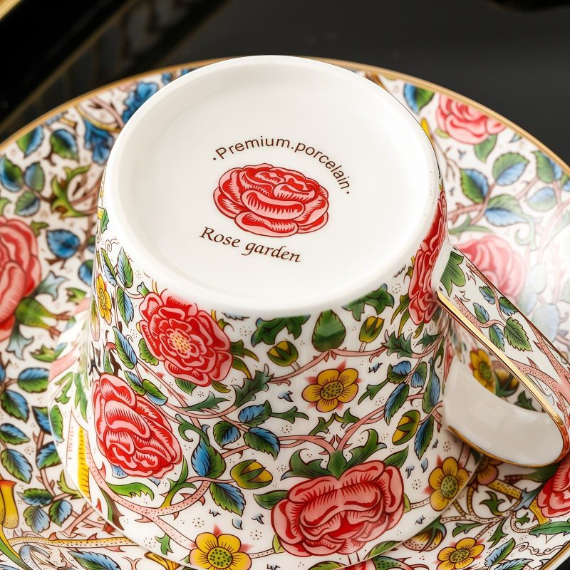 Hand-Painted Floral & Fruit Porcelain Cup & Saucer Set with 24K Gold - 5