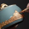 Handbemalte Keramik-Teedose „Wellen und Fische“ Waves & Fish Hand-Painted Ceramic Tea Caddy - Loose Leaf Storage - 2