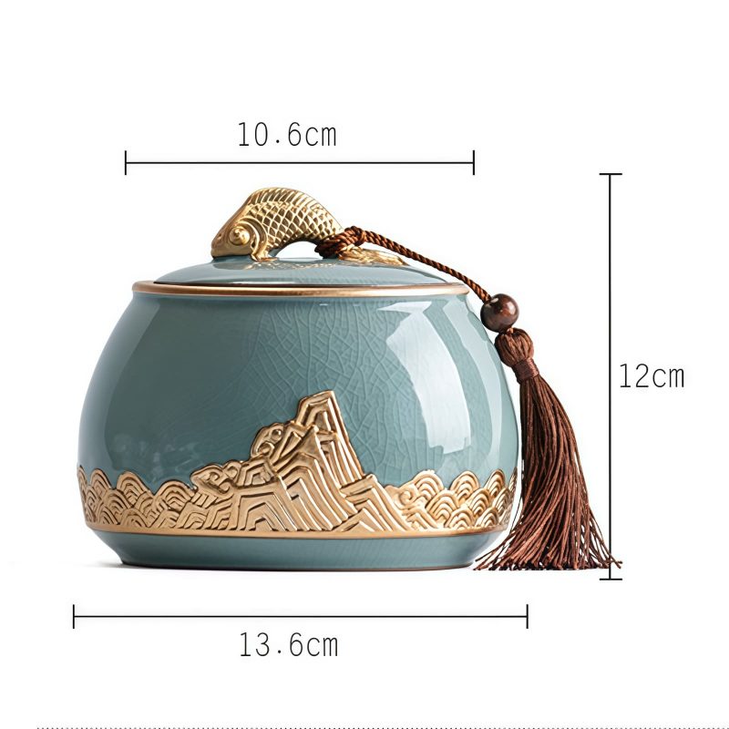 Handbemalte Keramik-Teedose „Wellen und Fische“ Waves & Fish Hand-Painted Ceramic Tea Caddy - Loose Leaf Storage - 6