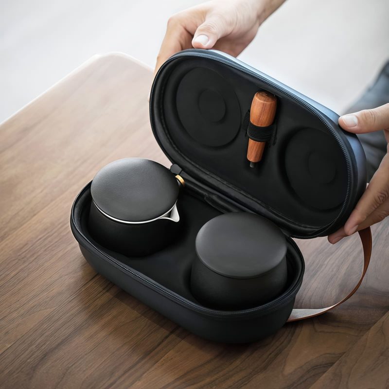 Pure Ceramic Travel Tea Set with Travel Bag - Upscale & Portable - 1