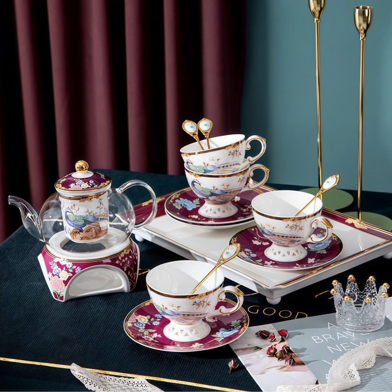 Englisches Teeservice aus Bone China mit Phoenix-Motiv und Stövchen Phoenix Pattern Bone China English Tea Set with Warmer | Premium Teaware - 6