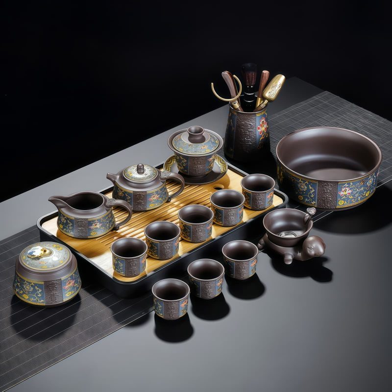 Chinesisches Gongfu Tee-Set aus Yixing-Ton mit Fugui-Blumengravur Fugui Themed Engraved Floral Yixing Clay Chinese Gongfu Tea Set - 8