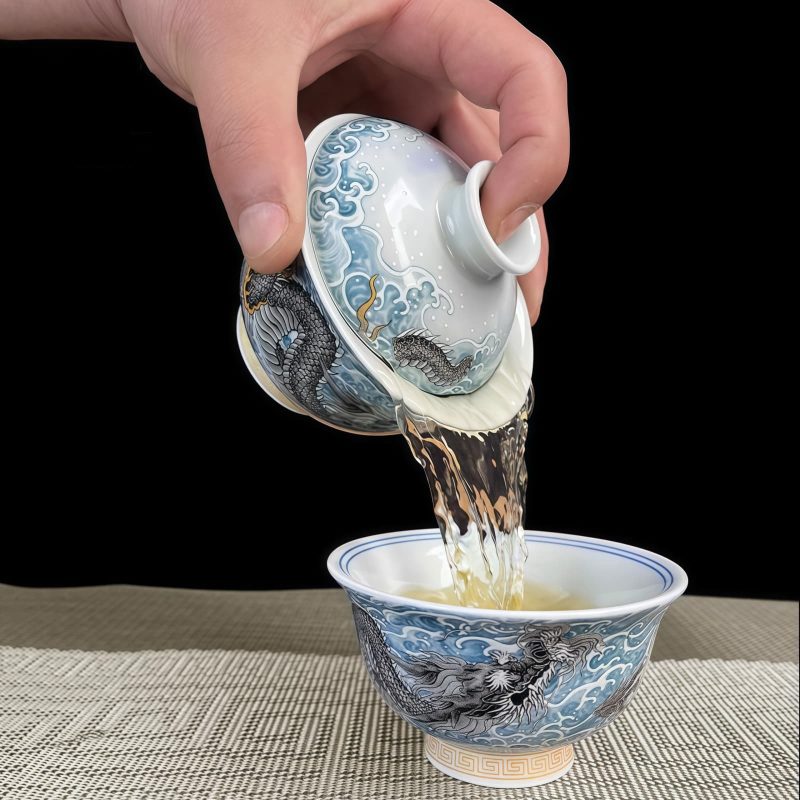 Jingdezhen Chinese Dragon Porcelain Gaiwan Tea Set | Exquisite 5-Piece Set - 7