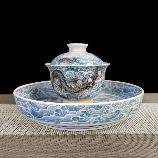 Jingdezhen Chinese Dragon Porcelain Gaiwan Tea Set | Exquisite 5-Piece Set - 1