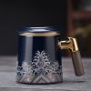 Porzellan-Teebecher „Waves“ mit Holzgriff, Sieb & Deckel Waves Porcelain Tea Mug with Wood Handle, Infuser & Lid - 13.5oz - 2