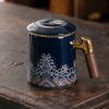 Porzellan-Teebecher „Waves“ mit Holzgriff, Sieb & Deckel Waves Porcelain Tea Mug with Wood Handle, Infuser & Lid - 13.5oz - 8