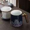 Porzellan-Teebecher „Waves“ mit Holzgriff, Sieb & Deckel Waves Porcelain Tea Mug with Wood Handle, Infuser & Lid - 13.5oz - 4