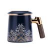 Porzellan-Teebecher „Waves“ mit Holzgriff, Sieb & Deckel Waves Porcelain Tea Mug with Wood Handle, Infuser & Lid - 13.5oz - 1
