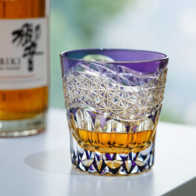 Handgeschliffenes Edo-Kiriko-Whiskyglas „Prisma“ mit Holzbox Edo Kiriko Prism Whisky Glass with Wooden Box - Geometric Brilliance - 6