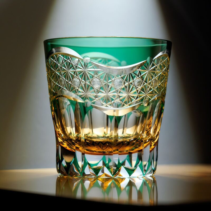 Handgeschliffenes Edo-Kiriko-Whiskyglas „Prisma“ mit Holzbox Edo Kiriko Prism Whisky Glass with Wooden Box - Geometric Brilliance - 4