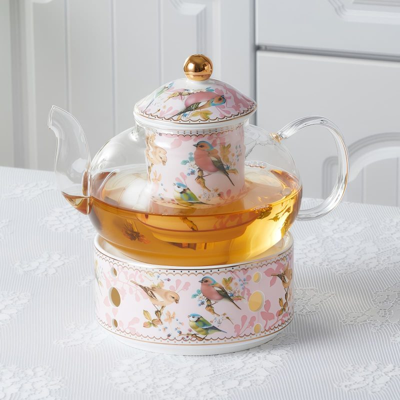Pink Bird British Tea Set - Bone China with Warmer | Elegant Afternoon Tea - 3
