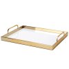 Golden Rectangle Metal Wood Decorative Tray - Elegant Serving - 9