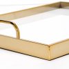 Golden Rectangle Metal Wood Decorative Tray - Elegant Serving - 3