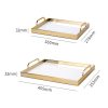 Golden Rectangle Metal Wood Decorative Tray - Elegant Serving - 7