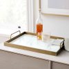 Golden Rectangle Metal Wood Decorative Tray - Elegant Serving - 8