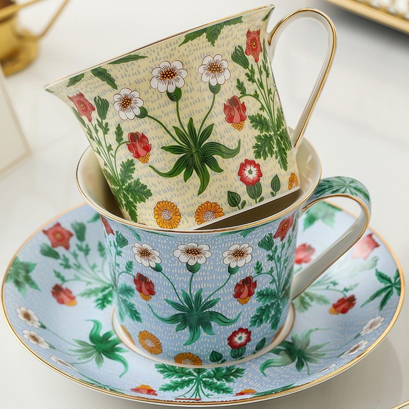 Hand-painted Floral Porcelain Tea Cup & Saucer Set - Gift Box - 5