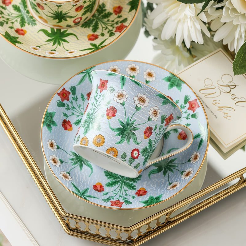 Hand-painted Floral Porcelain Tea Cup & Saucer Set - Gift Box - 2