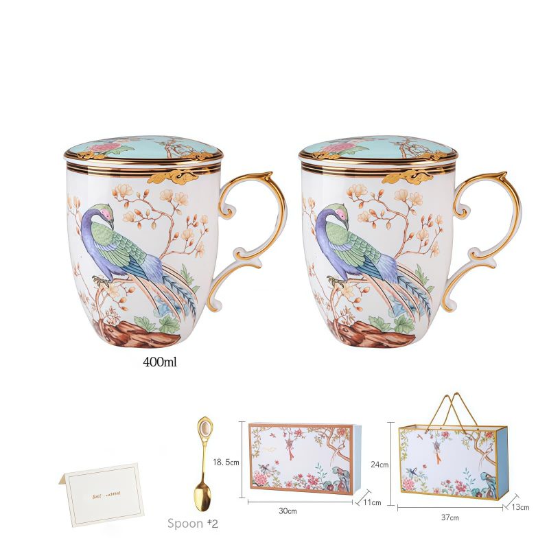 Handgefertigtes Bone-China-Tassenset für Paare mit Golddetails und goldenen Henkeln INGRI Handcrafted Bone China Couple Mug Set | Elegant Mugs - 7