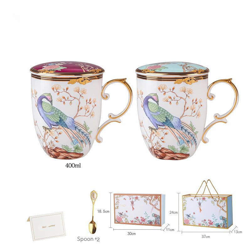 Handgefertigtes Bone-China-Tassenset für Paare mit Golddetails und goldenen Henkeln INGRI Handcrafted Bone China Couple Mug Set | Elegant Mugs - 5