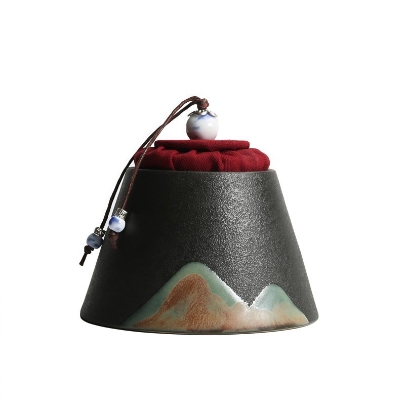 Tee-Caddy aus Naturkeramik mit Bergmotiv Mountain Pattern Crude Pottery Tea Caddy for Loose Tea Storage - 2