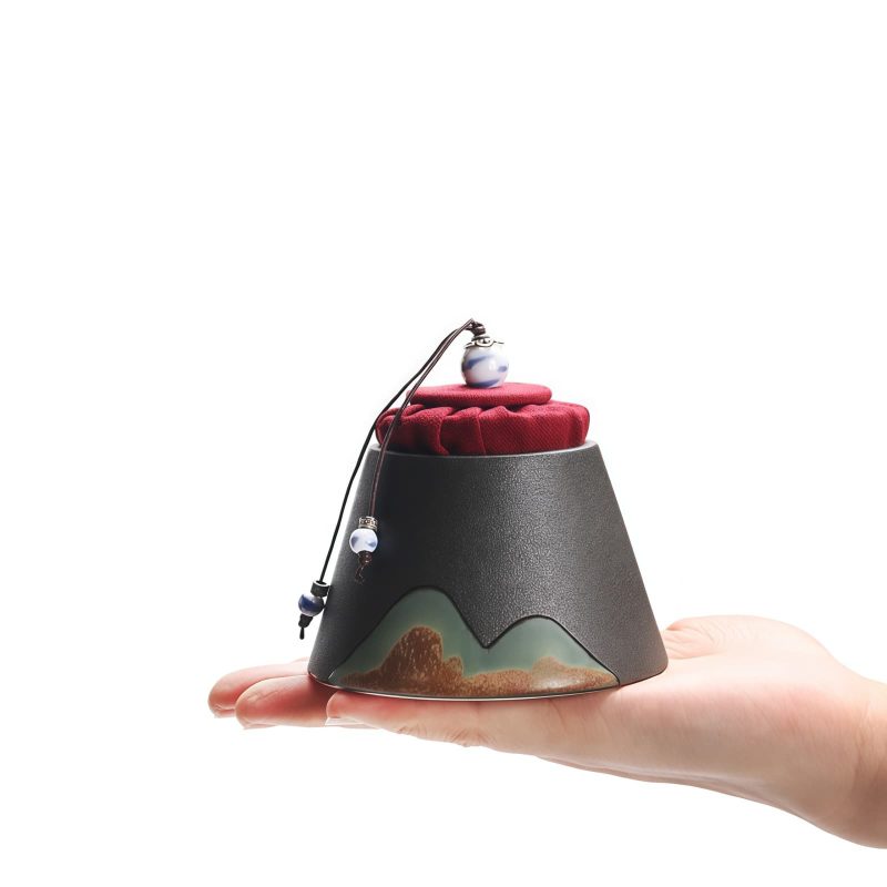 Tee-Caddy aus Naturkeramik mit Bergmotiv Mountain Pattern Crude Pottery Tea Caddy for Loose Tea Storage - 4