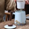 Tumbling Waves Porcelain Tea Mug with Gold Trim, Infuser & Lid (15 OZ) - 3