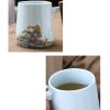 Tumbling Waves Porcelain Tea Mug with Gold Trim, Infuser & Lid (15 OZ) - 7