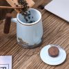 Tumbling Waves Porcelain Tea Mug with Gold Trim, Infuser & Lid (15 OZ) - 2
