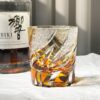 Edo Kiriko Amber Whisky Glass: Emberlight Cut Starburst Design - 1