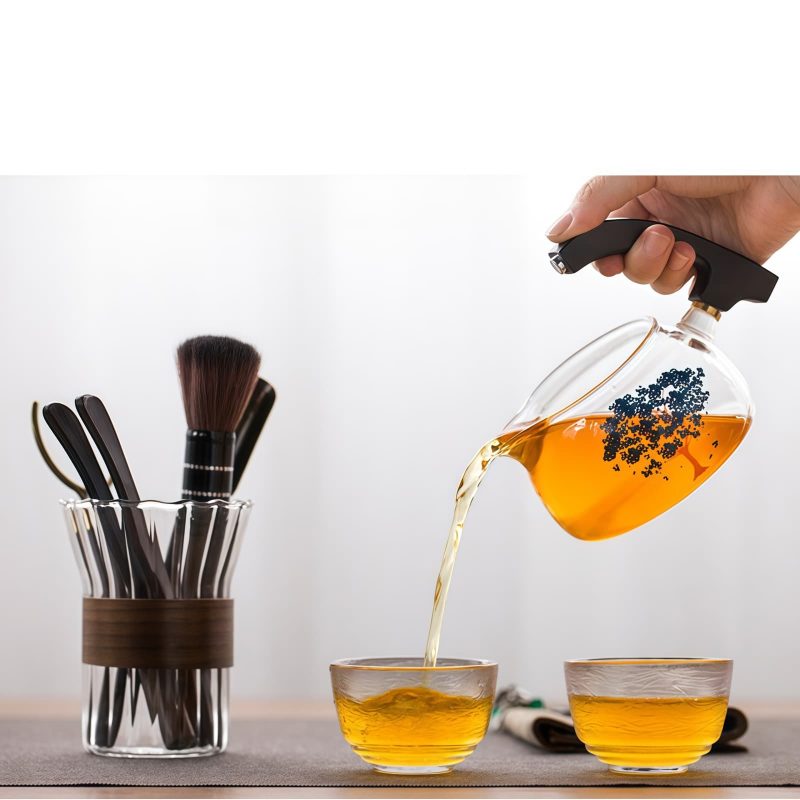 Automatisches Teeset aus Glas mit Emaille-Cloisonné und Ebenholzgriff Enamel Cloisonne Automatic Glass Tea Set with Ebony Wood Handle - 5
