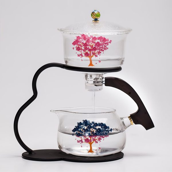 Enamel Cloisonne Automatic Glass Tea Set with Ebony Wood Handle - 1