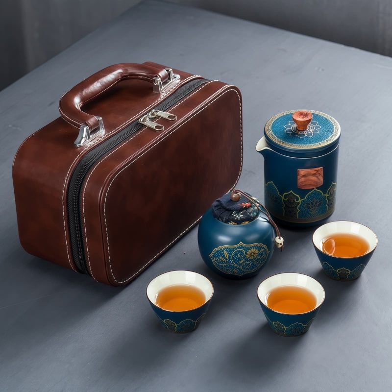 Flower Ceramic Travel Gaiwan Tea Set with Filter, Caddy & Luxury Bag - 4