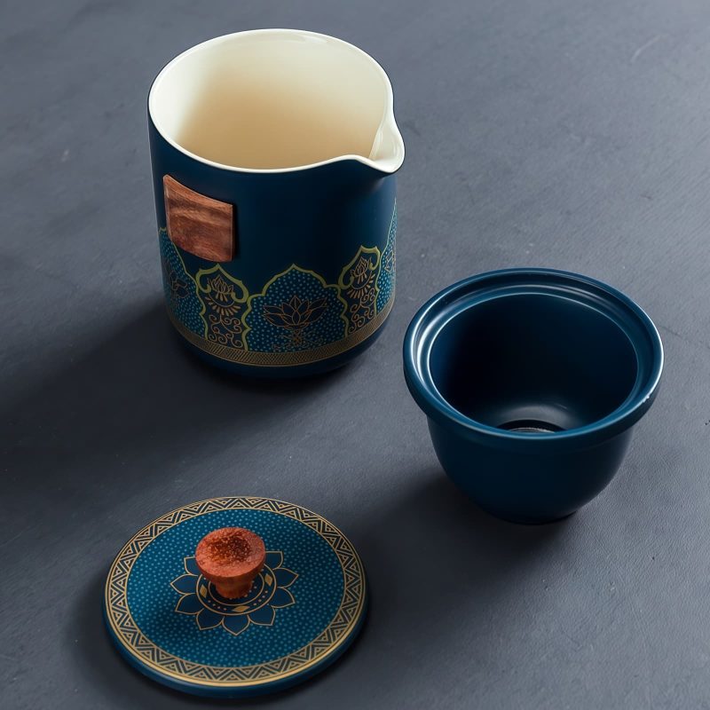 Flower Ceramic Travel Gaiwan Tea Set with Filter, Caddy & Luxury Bag - 7
