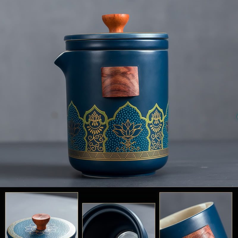 Flower Ceramic Travel Gaiwan Tea Set with Filter, Caddy & Luxury Bag - 3