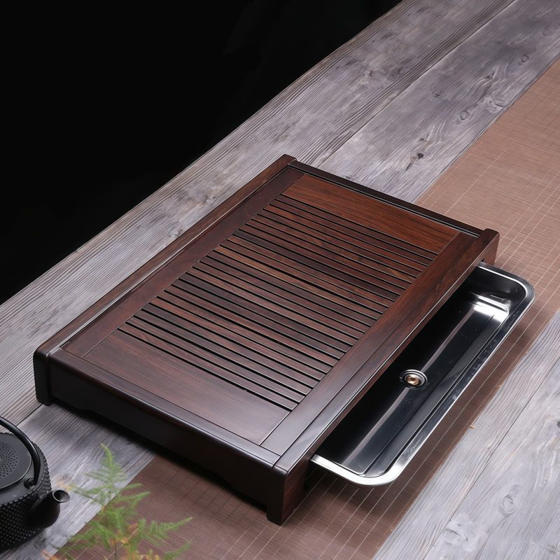 Kung-Fu-Teetablett aus Ebenholz mit Schubladen-Wasserspeicher & Abfluss Ebony Wood Drawer Kung Fu Tea Tray with Water Storage & Drainage - 6