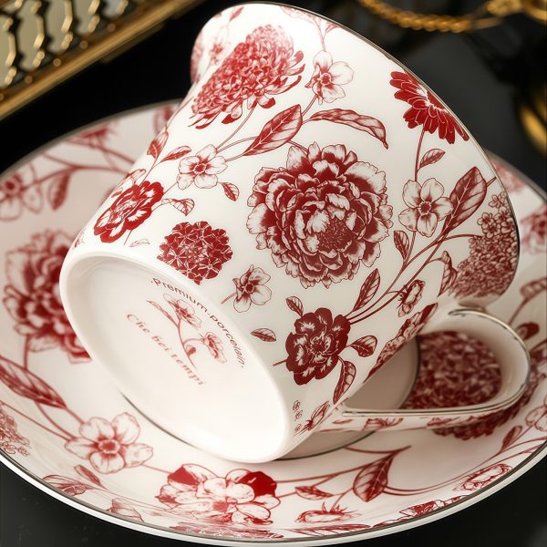 Classic Athenian Rose Teacup Set - Porcelain with Gold Accents - 1