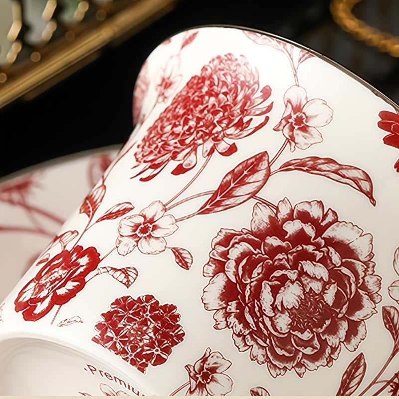 Classic Athenian Rose Teacup Set - Porcelain with Gold Accents - 3
