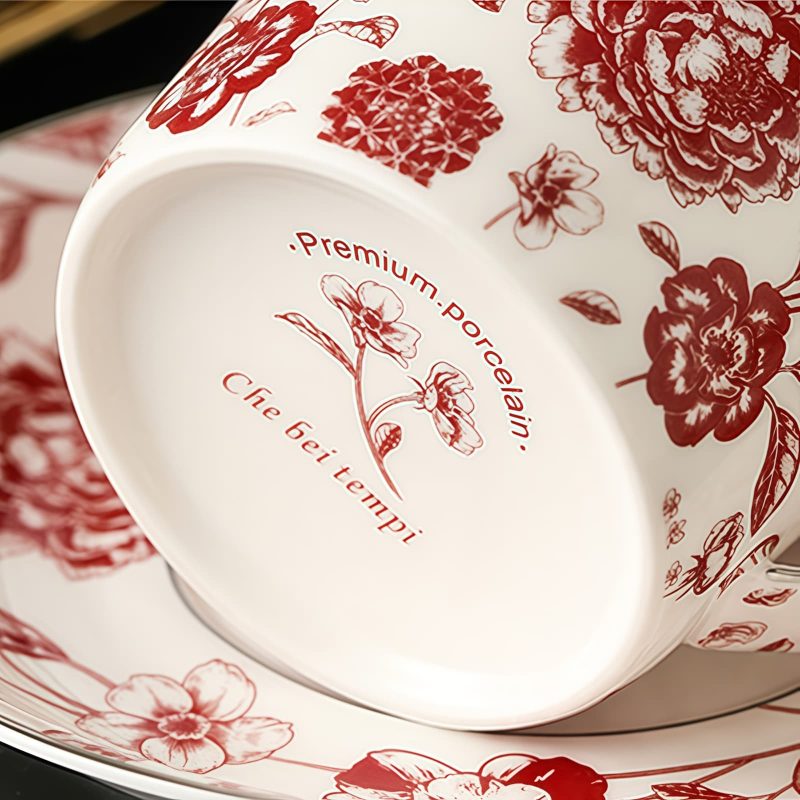 Classic Athenian Rose Teacup Set - Porcelain with Gold Accents - 4