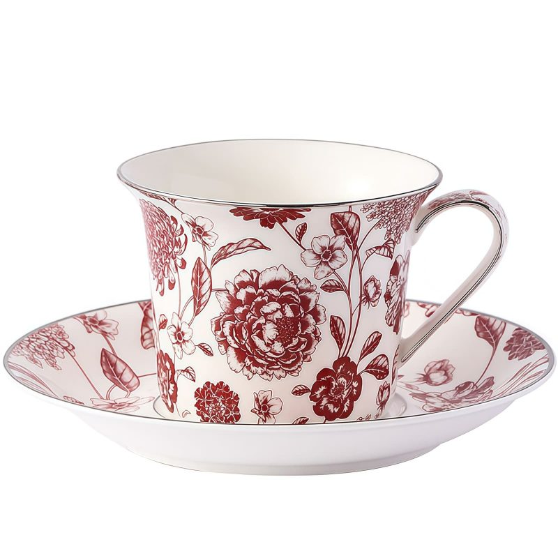 Classic Athenian Rose Teacup Set - Porcelain with Gold Accents - 6
