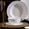 Geschirrset aus feinstem Bone China mit weißem Reliefdekor INGRI White Embossed Bone China Dinnerware Set | Handcrafted Luxury - 6